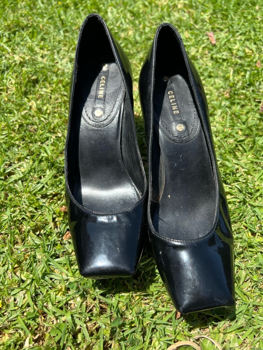 Celine Black Patent Square-Toe Pumps